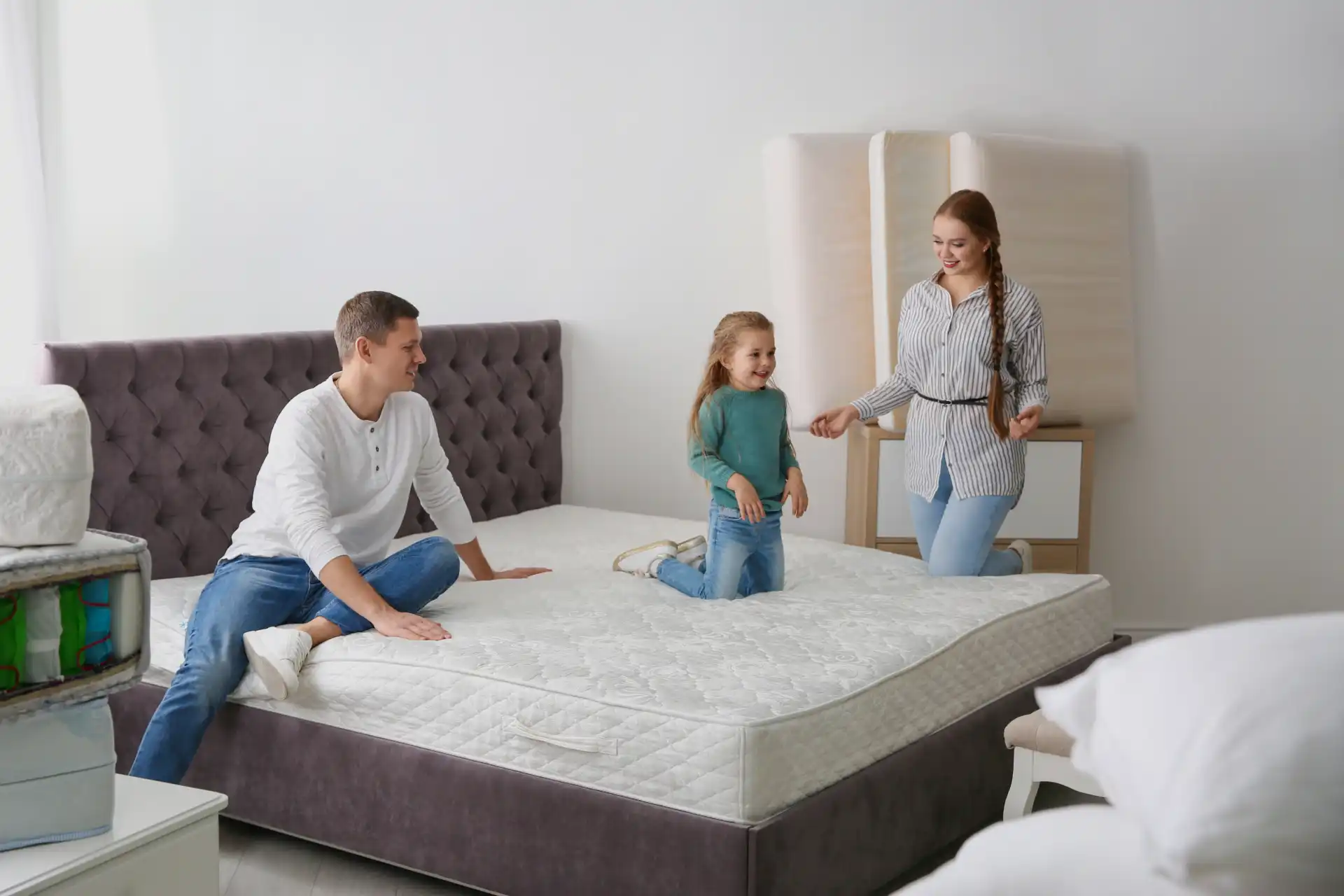 Hel familj i sängen
